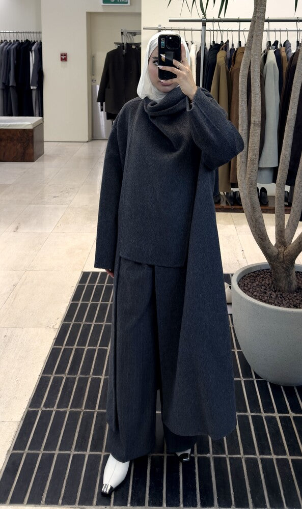 Slanted Woolen Scarf Coat