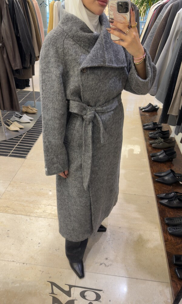 Oversize Stand Collar Woolen Belted Coat
