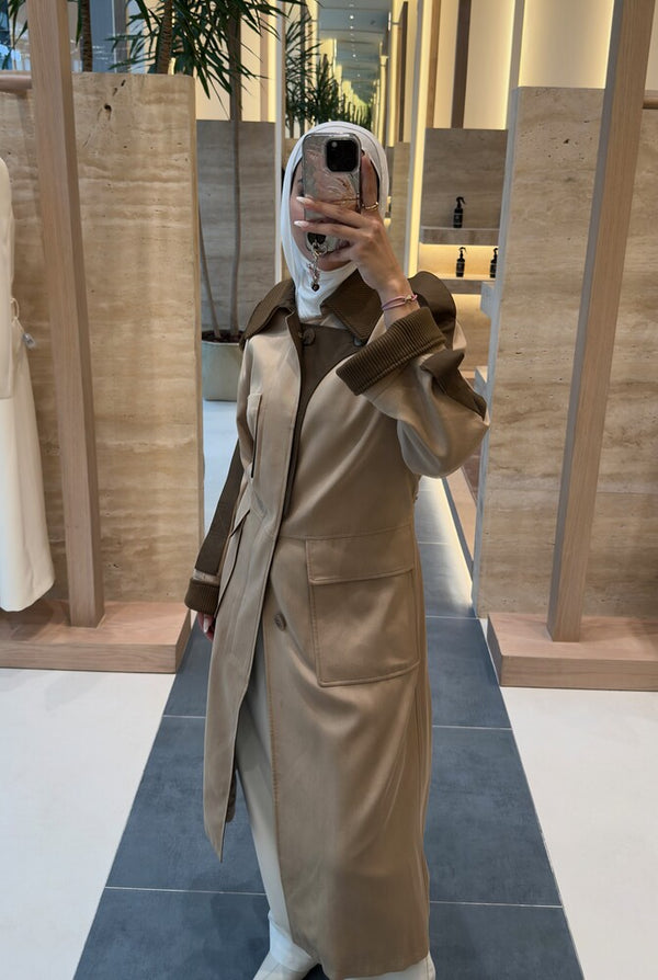 Ribbed Knit Collared Trench Coat w/ Belt