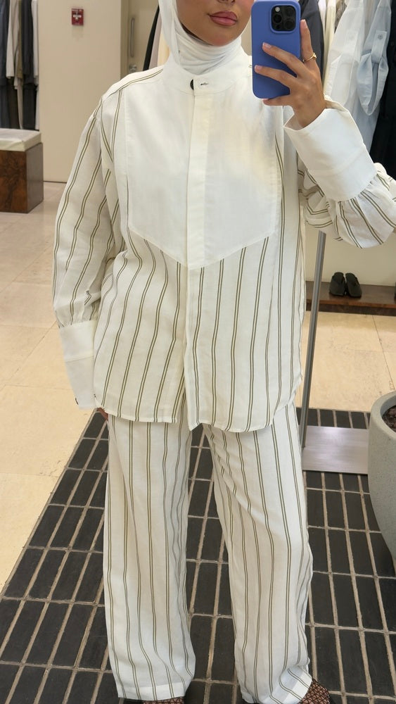 Bib-Front Stripe Linen Set