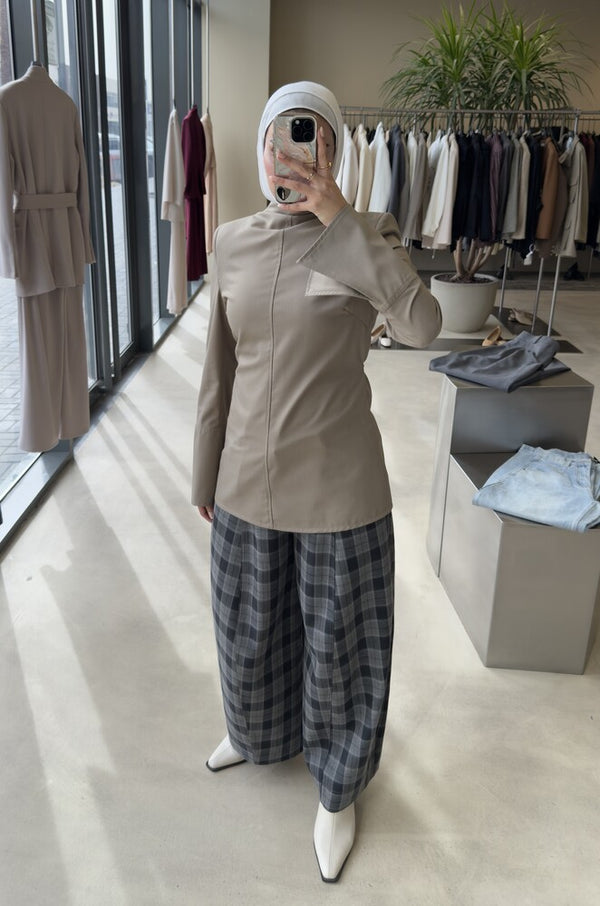 High-neck Belted Shirt