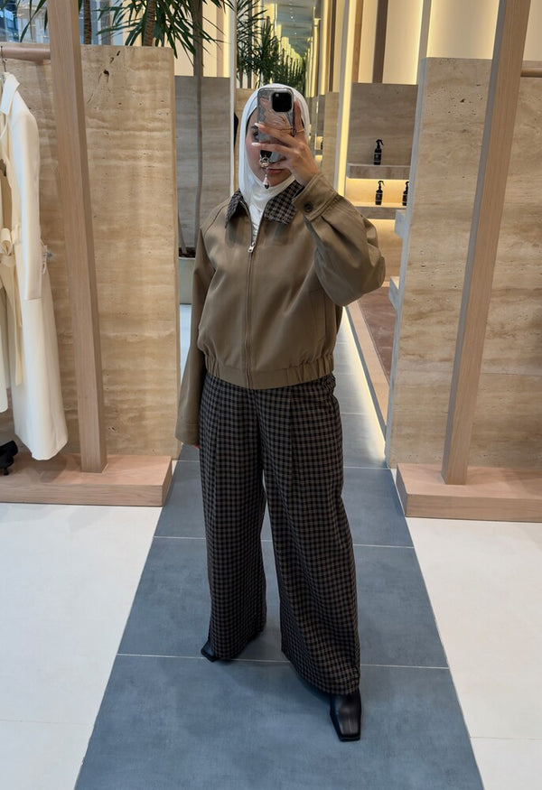 Checkered Collar Short Jacket Set