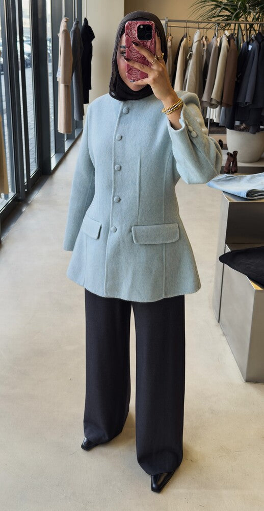 Woolen Round Neck Matching Button Blazer
