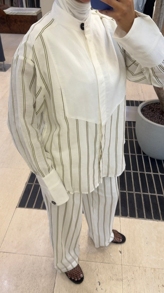 Bib-Front Stripe Linen Set