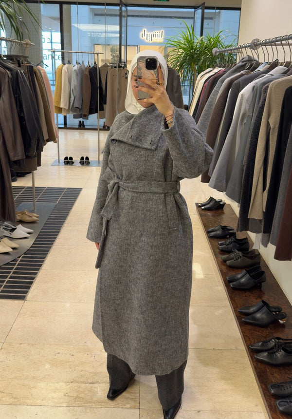 Oversize Stand Collar Woolen Belted Coat