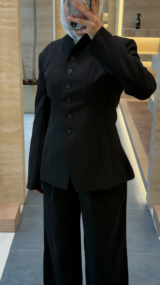 Angular Hem Button Blazer