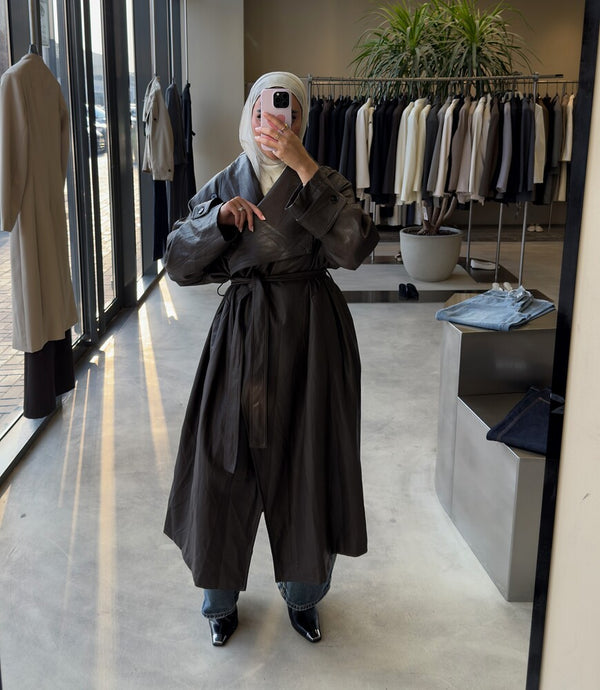 Belted Leather Maxi Coat