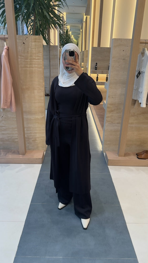 Belted Long-cardigan Set 3PC