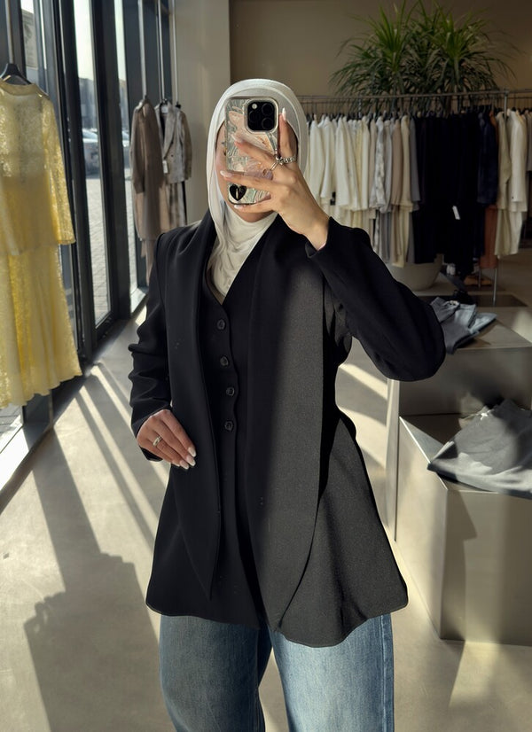 Gathered Waist Blazer w/ Scarf