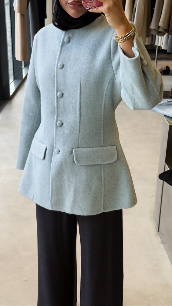 Woolen Round Neck Matching Button Blazer