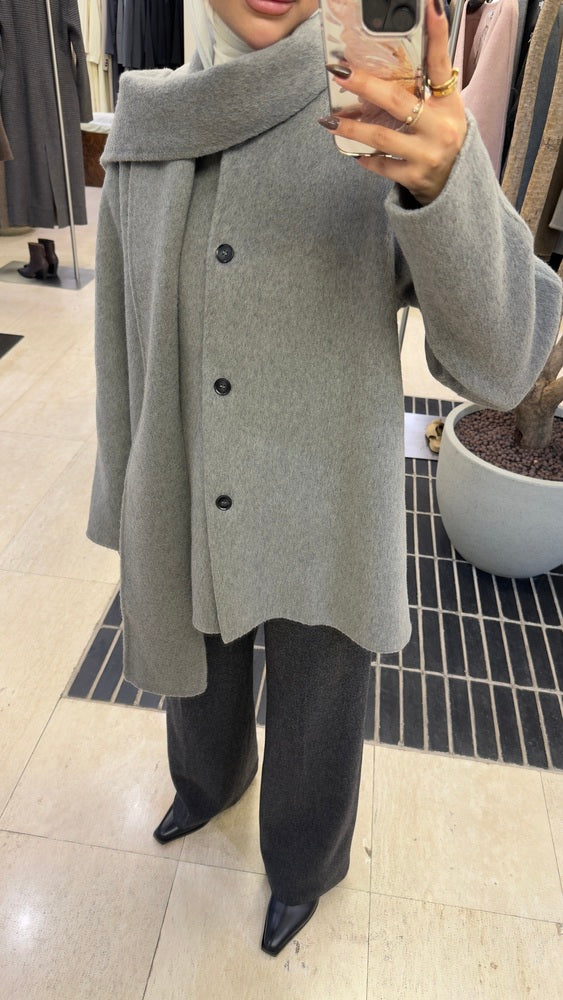 Built-in Scarf Round Neck Jacket