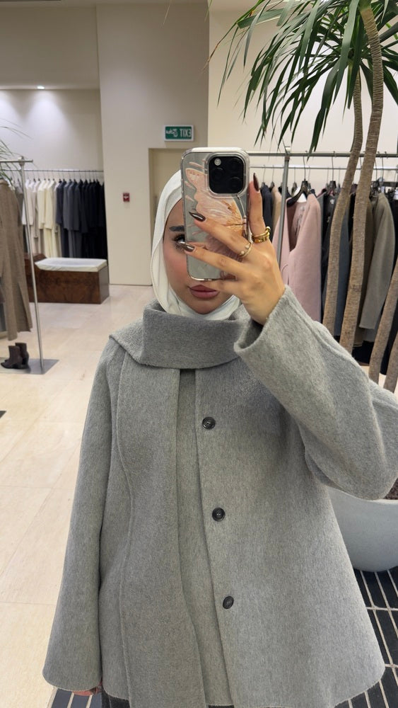 Built-in Scarf Round Neck Jacket