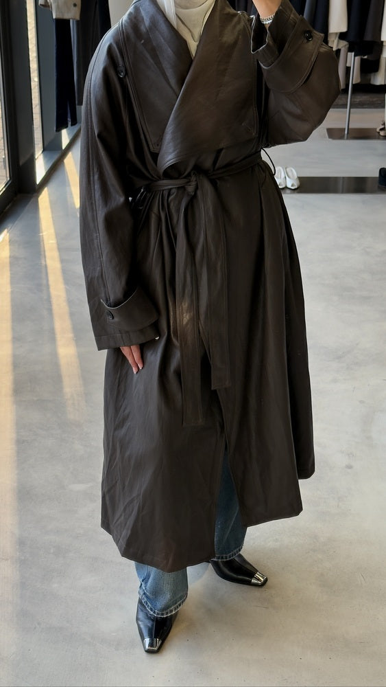 Belted Leather Maxi Coat
