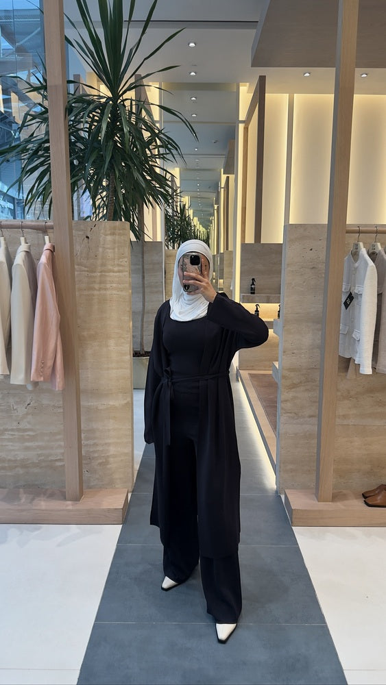 Belted Long-cardigan Set 3PC