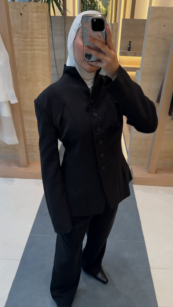 Angular Hem Button Blazer