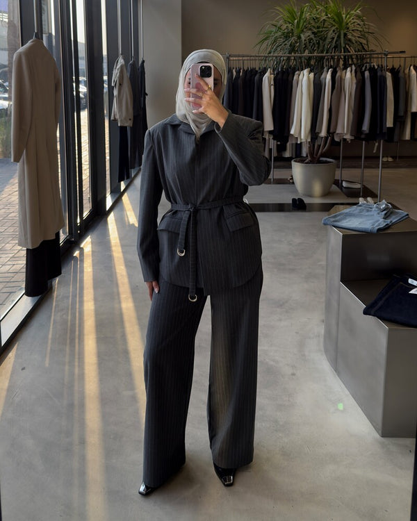Wrap-style Stripe Blazer Set