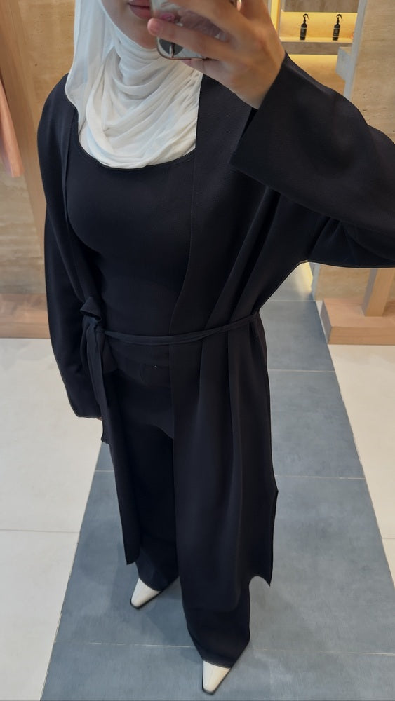 Belted Long-cardigan Set 3PC