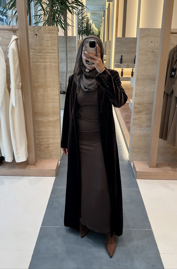 Velvet 2-in-1 Long Blazer w/ Satin Dress Set