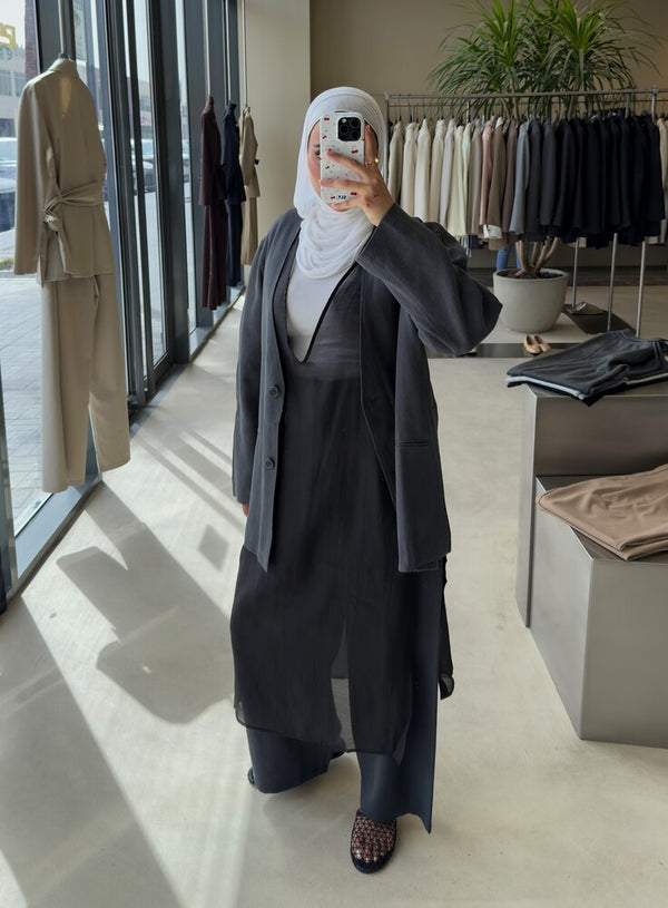 Blazer Sleeveless Long Shirt Set