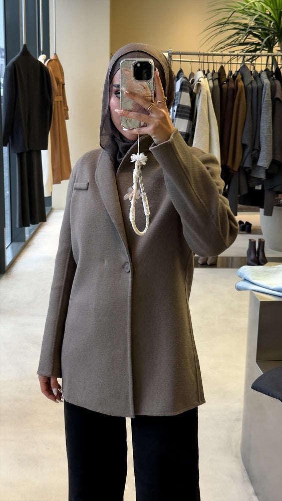 Side One-Button Woolen BlazerX