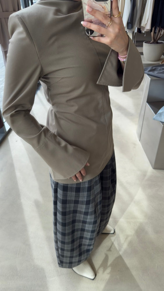 High-neck Belted Shirt