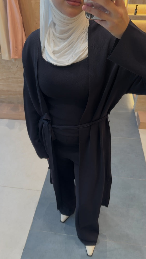 Belted Long-cardigan Set 3PC