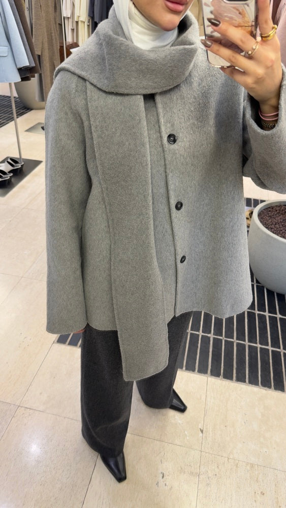Built-in Scarf Round Neck Jacket