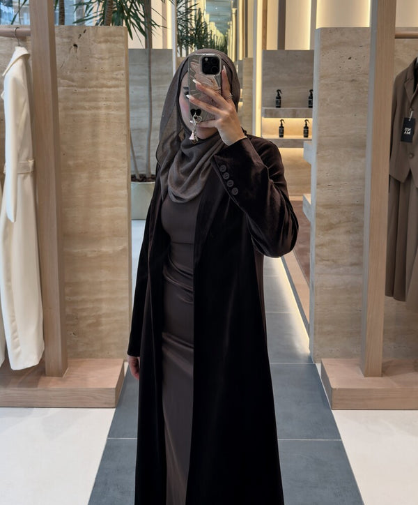 Velvet 2-in-1 Long Blazer w/ Satin Dress Set