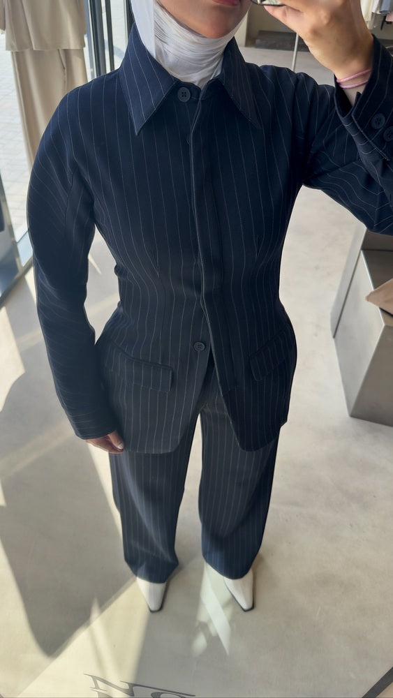 Pinstripe Hourglass Blazer Suit