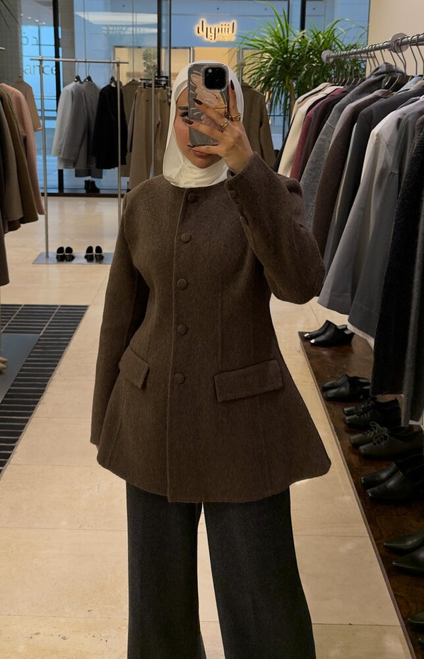Woolen Round Neck Matching Button Blazer