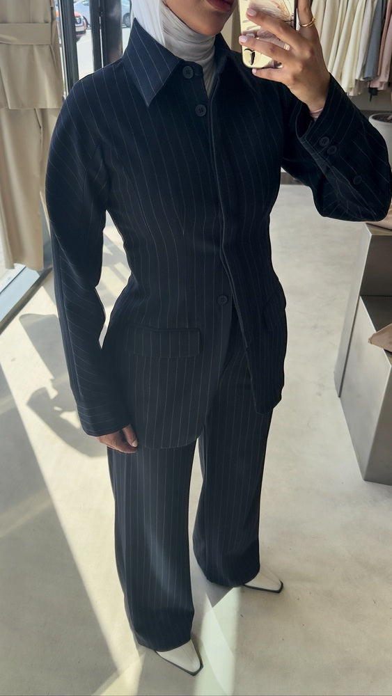 Pinstripe Hourglass Blazer Suit