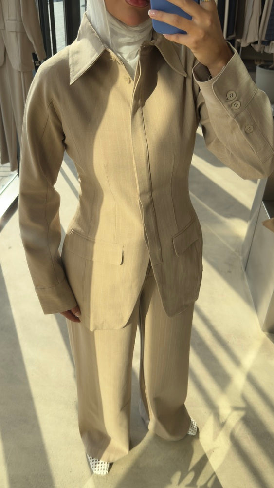 Pinstripe Hourglass Blazer Suit