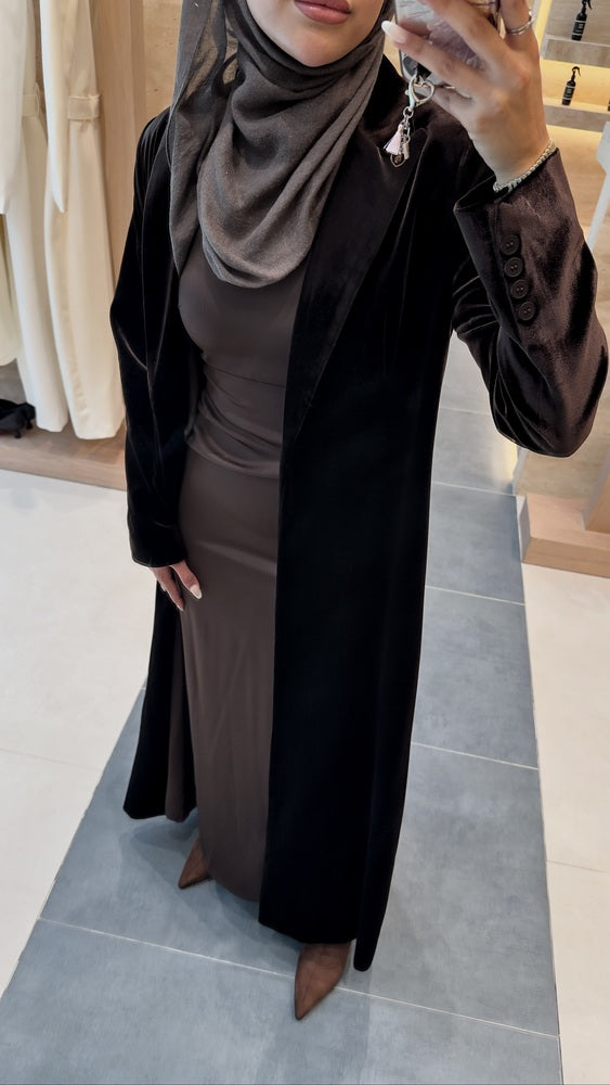 Velvet 2-in-1 Long Blazer w/ Satin Dress Set