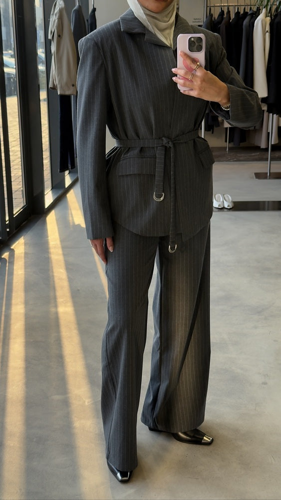Wrap-style Stripe Blazer Set