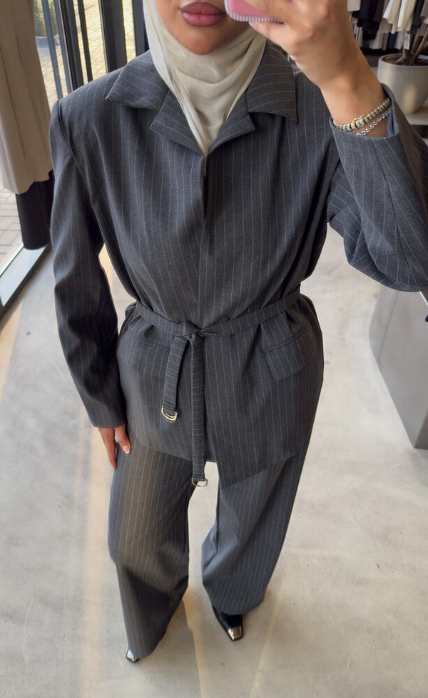 Wrap-style Stripe Blazer Set