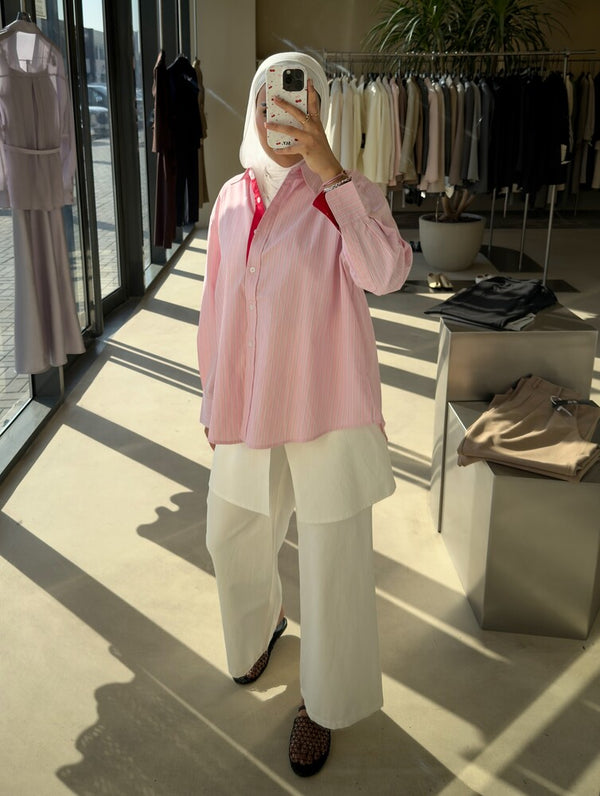 Contrast-Trim Striped Shirt