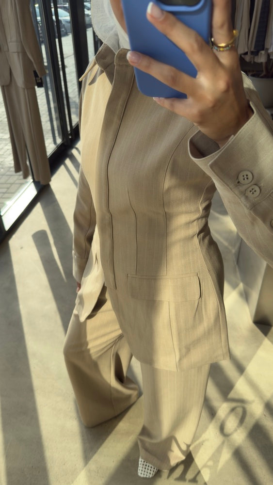 Pinstripe Hourglass Blazer Suit