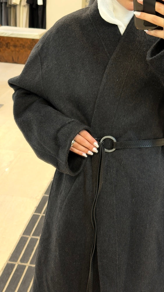Woolen Coat W/ black  Stitched Pattern Belt