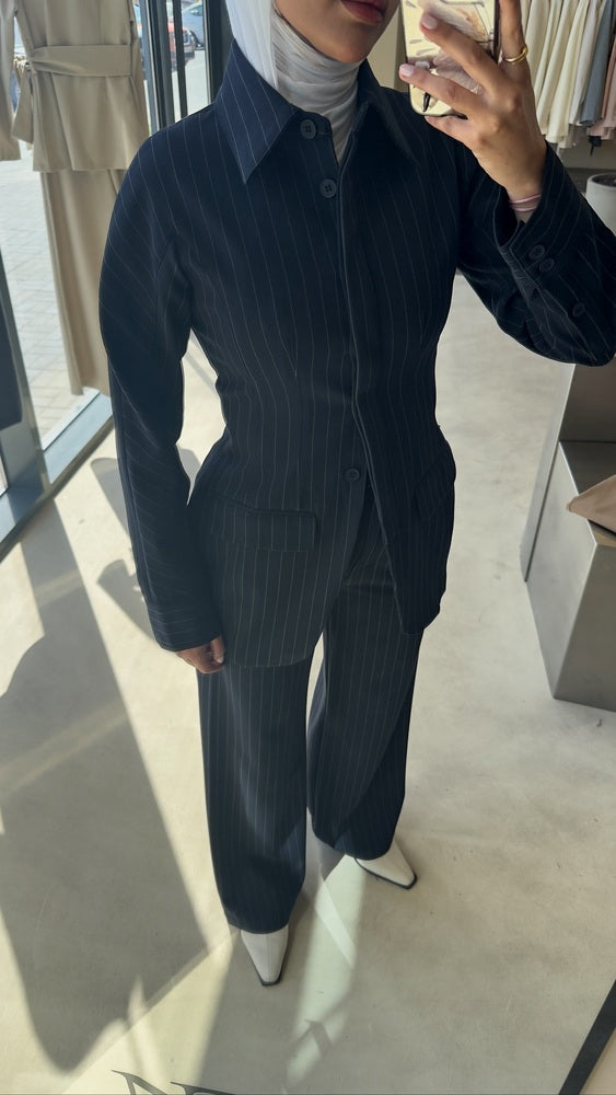 Pinstripe Hourglass Blazer Suit