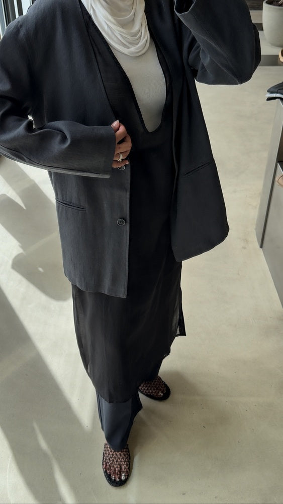 Blazer Sleeveless Long Shirt Set
