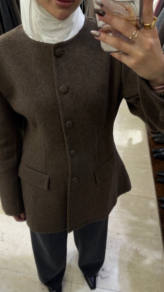 Woolen Round Neck Matching Button Blazer