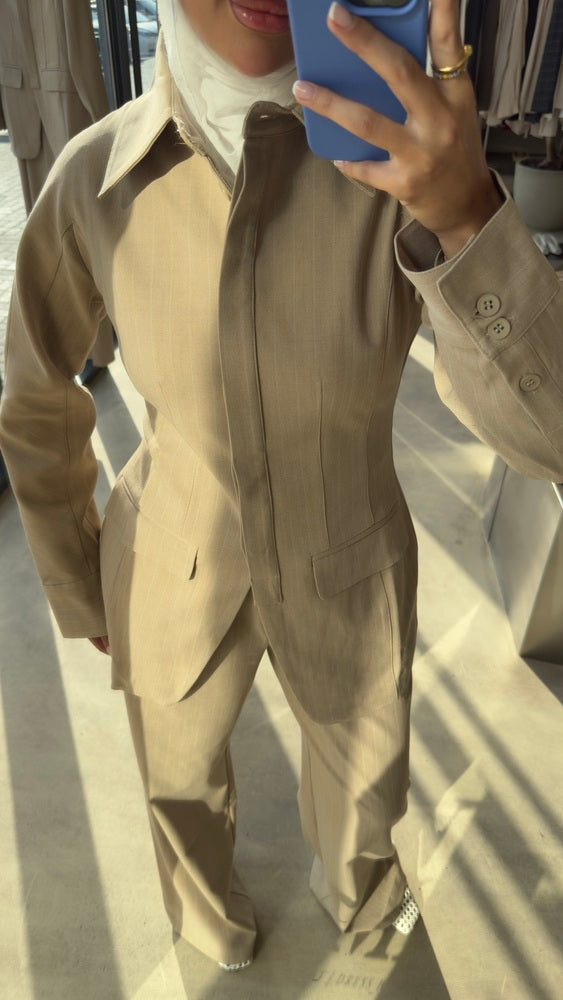 Pinstripe Hourglass Blazer Suit