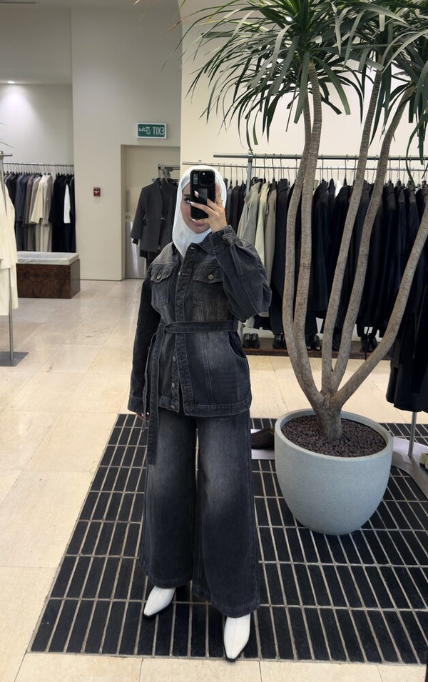 Belted Washed Denim Set