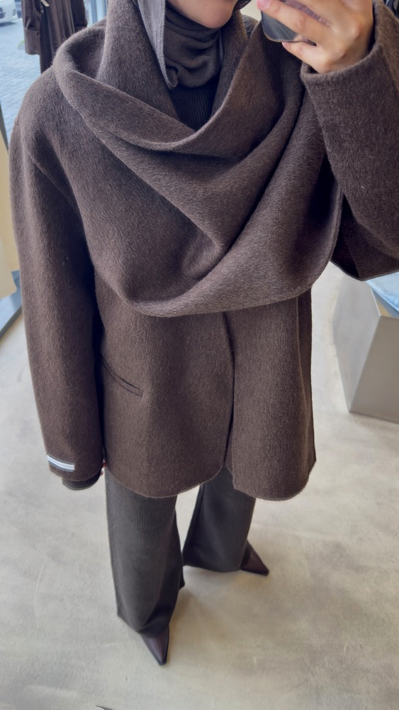 Scarfed Woolen Snap Button Jacket