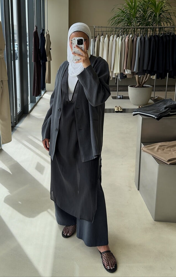 Blazer Sleeveless Long Shirt Set