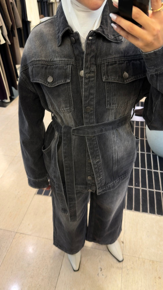 Belted Washed Denim Set