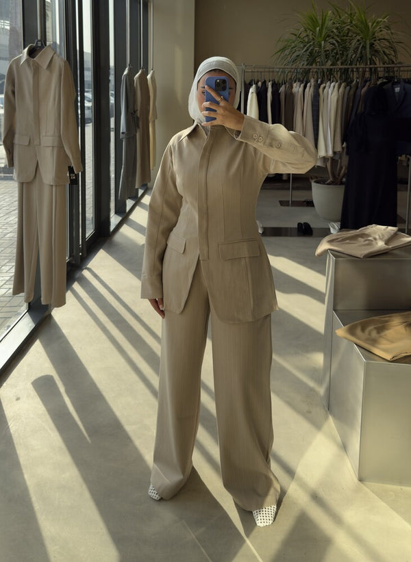 Pinstripe Hourglass Blazer Suit