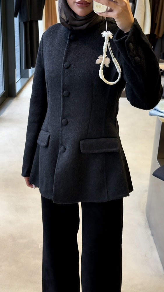 Woolen Round Neck Matching Button Blazer