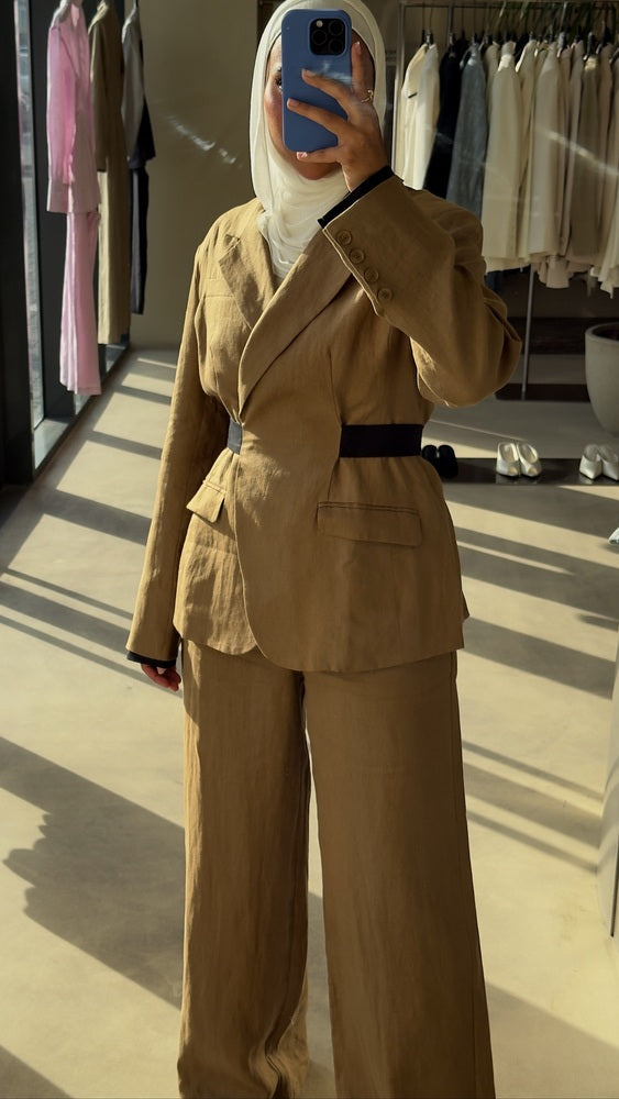 Cutout Black-belted Blazer & Pants