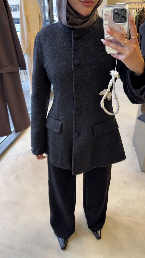 Woolen Round Neck Matching Button Blazer